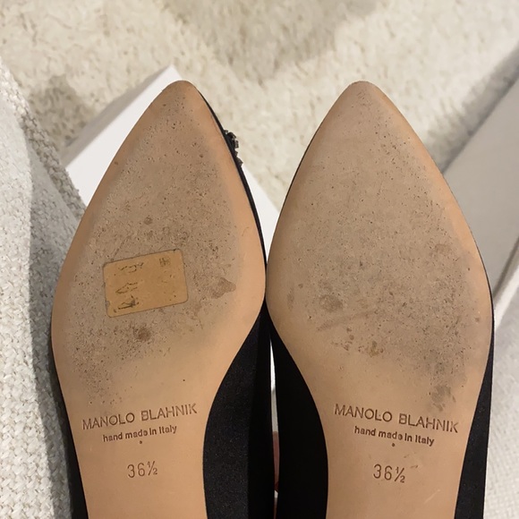 Manolo Blahnik Hangisi Satin Flats Black Sz: 36.5 Jeweled Pointy Toe Flat - Picture 9 of 11